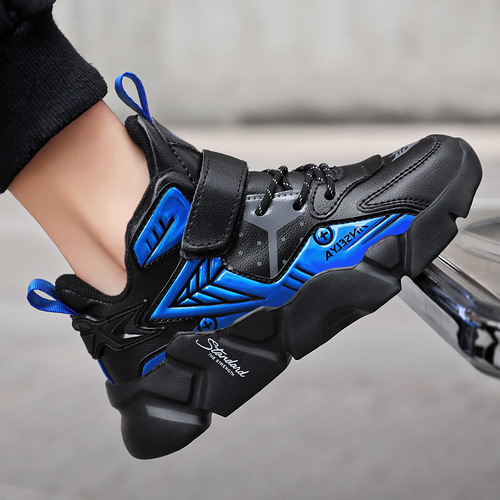 Children's shoes for boys, autumn and winter, medium and large adult, cotton shoes with leather surface, warm winter shoes, double cotton, sports shoes for boys