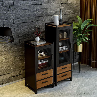 电视边柜储物柜客厅铁艺立柜小户型收纳柜窄斗柜斗橱工业风餐边柜