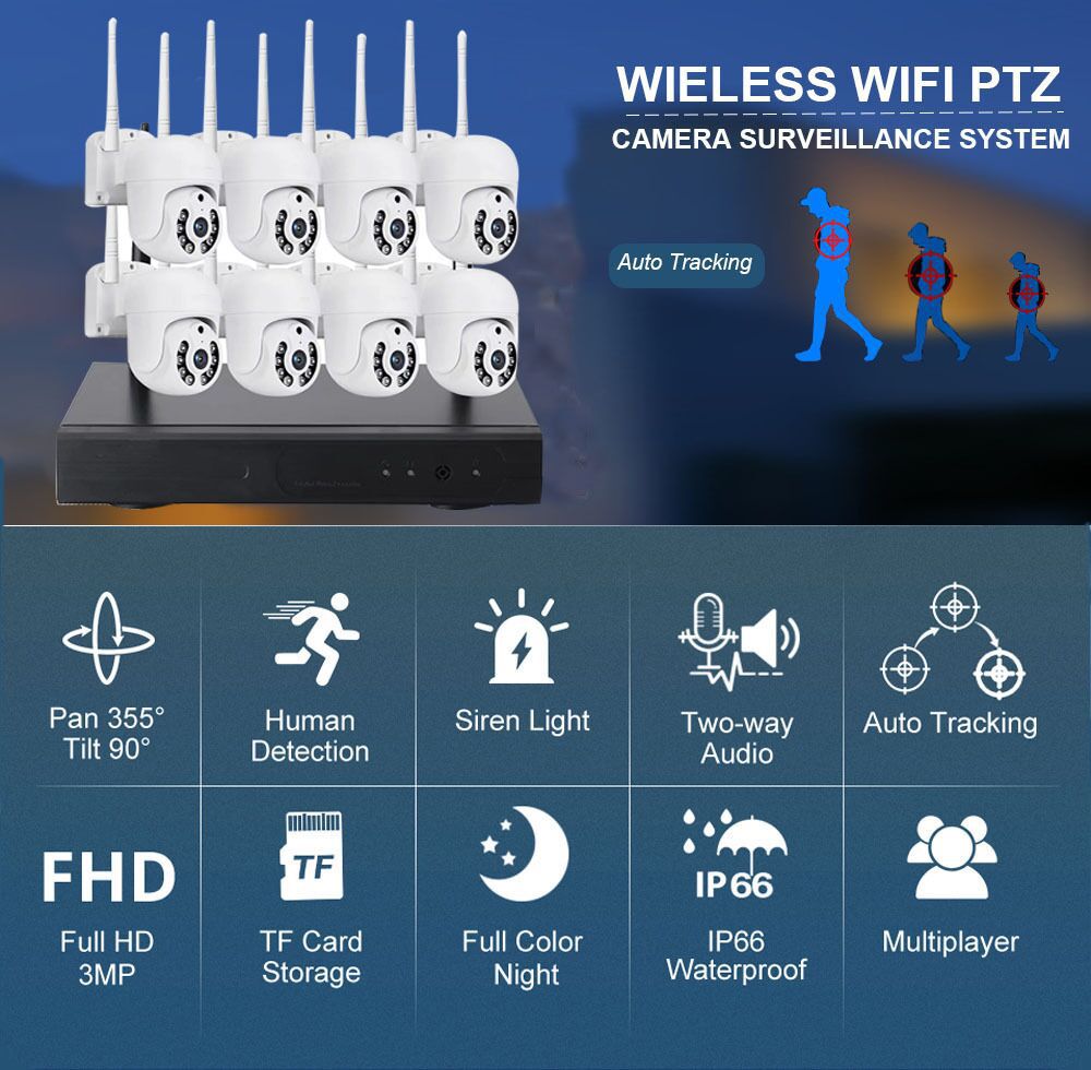 Kablosuz wifi PTZ CCTV Kamera Kiti kablosuz dome güvenlik kamera seti
