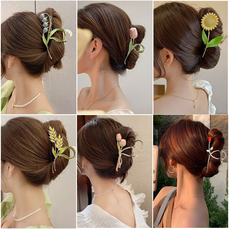 Large Oil Dropping Tulip Clip Bolin Orchid Hairpin Women's Back of Head 2023 New Style Elegant Shark Clip Hair Accessories