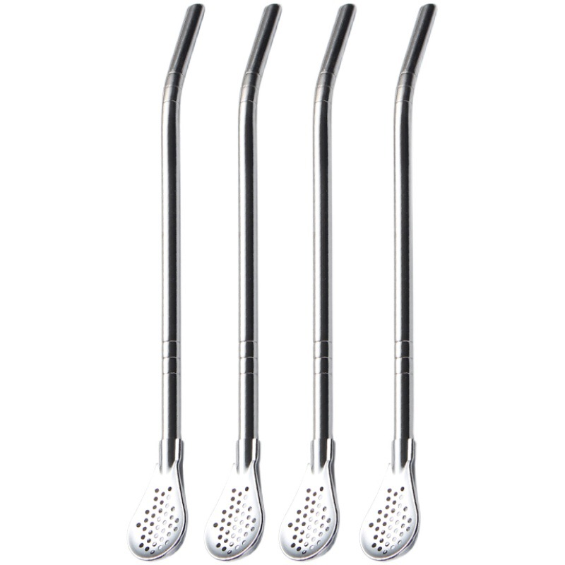 Cuchara de pajita de acero inoxidable 304 Cuchara de mezcla de té con leche de jugo Cuchara de pajita de acero inoxidable extraíble Cuchara de filtro Se puede enviar