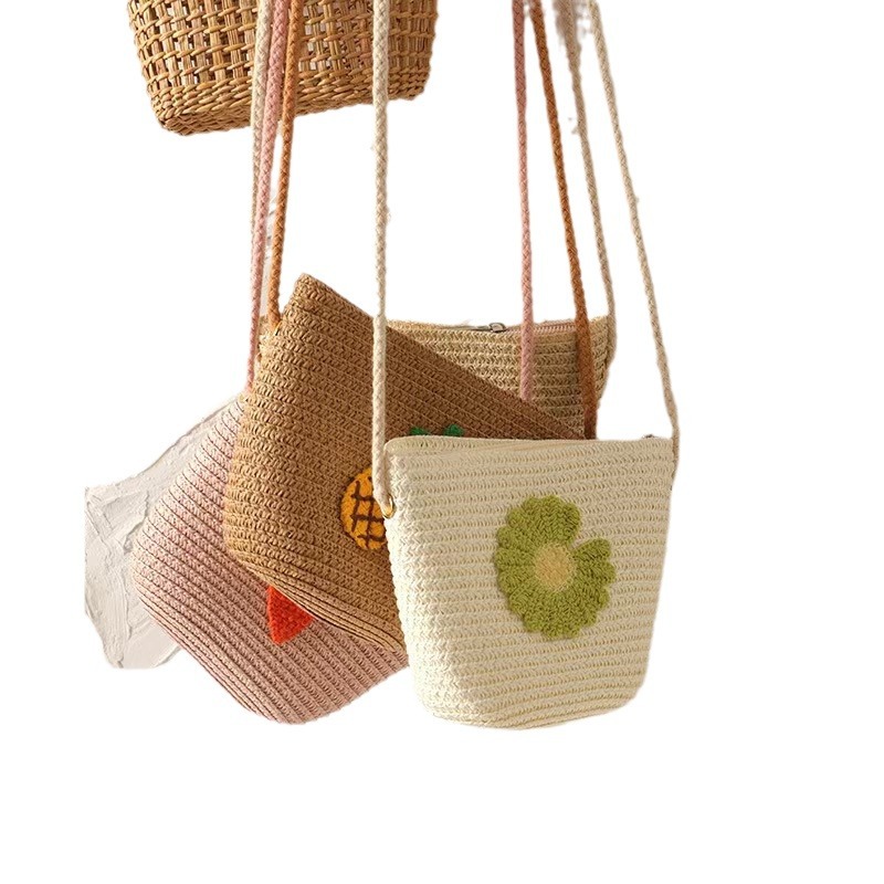 Bolso de hombro de los niños bolsa de paja de los niños pequeña cartera lindo todo partido bolsa de paja pequeña chica fresca accesorios bolsa