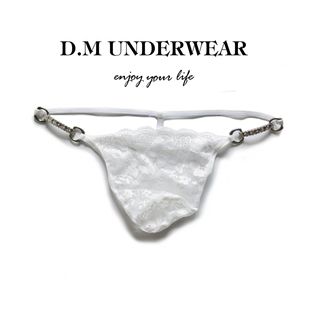 D.M Men's Underwear Low Waist Sexy Lace Transparent Sexy Temptation Single G-Pants T-Pants Metal Bright Diamond Mesh Personality