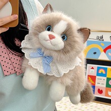 仿真布偶猫咪毛绒公仔带音乐玩偶围兜小猫咪儿童礼物亲子互动玩具
