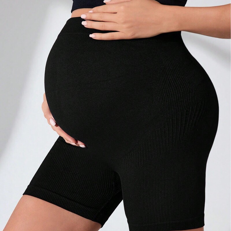 Maternity Leggings for Outdoor Wear, Sports and Leisure, Belly Support, Non-Slip, Spring, Summer, Autumn Trendy Seamless Yoga Shorts for Pregnant Moms