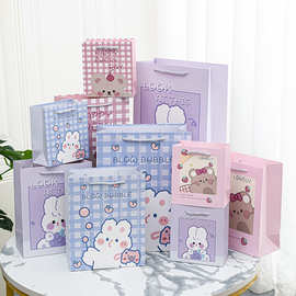 新款卡通粉色小动物礼品袋儿童节生日礼物包装袋服装饰品购物纸袋