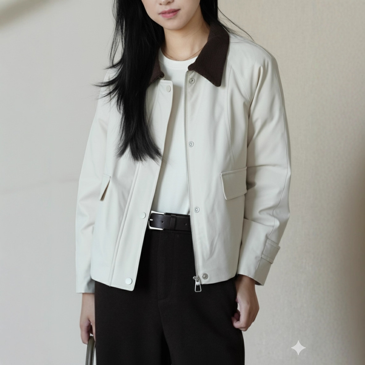 冬日绒语 复古巴恩风可溯源90白鹅绒短款羽绒服 休闲保暖夹克外套