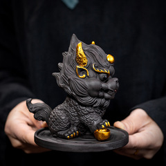 紫砂招財麒麟茶寵可養茶桌創意手工家居茶台擺件招財茶玩茶具