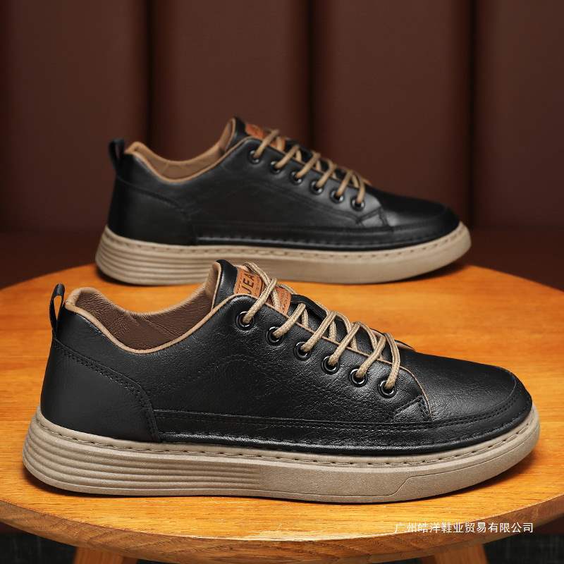 Men's Shoes Spring New Breathable High-Top Shoes Men's Trendy Versatile Business Casual Leather Shoes Anti-Skid Shoes Work Shoes