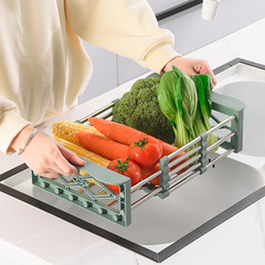 Stainless steel expandable drain rack household sink drain basket multifunctional fruit vegetable wash filter bowl dish rack