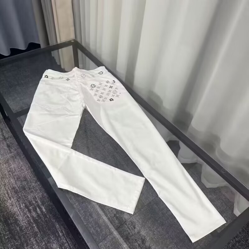 High-End White Jeans for Men, Slim-Fit Skinny Pants, Youth Elastic Spring and Autumn Casual Long Pants