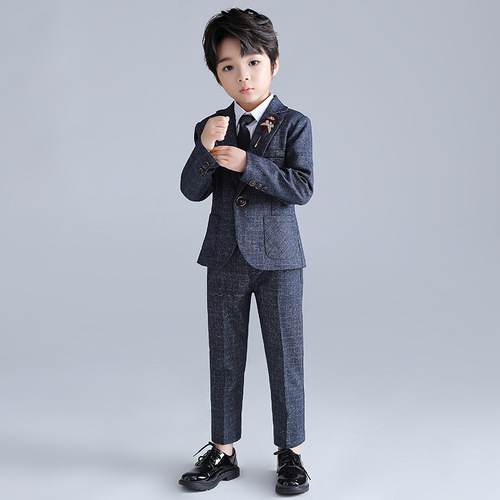 2024 Spring and Autumn New British Style Stylish Boys Solid Color Suit Dress Children's Stage Walk Show Host Dress