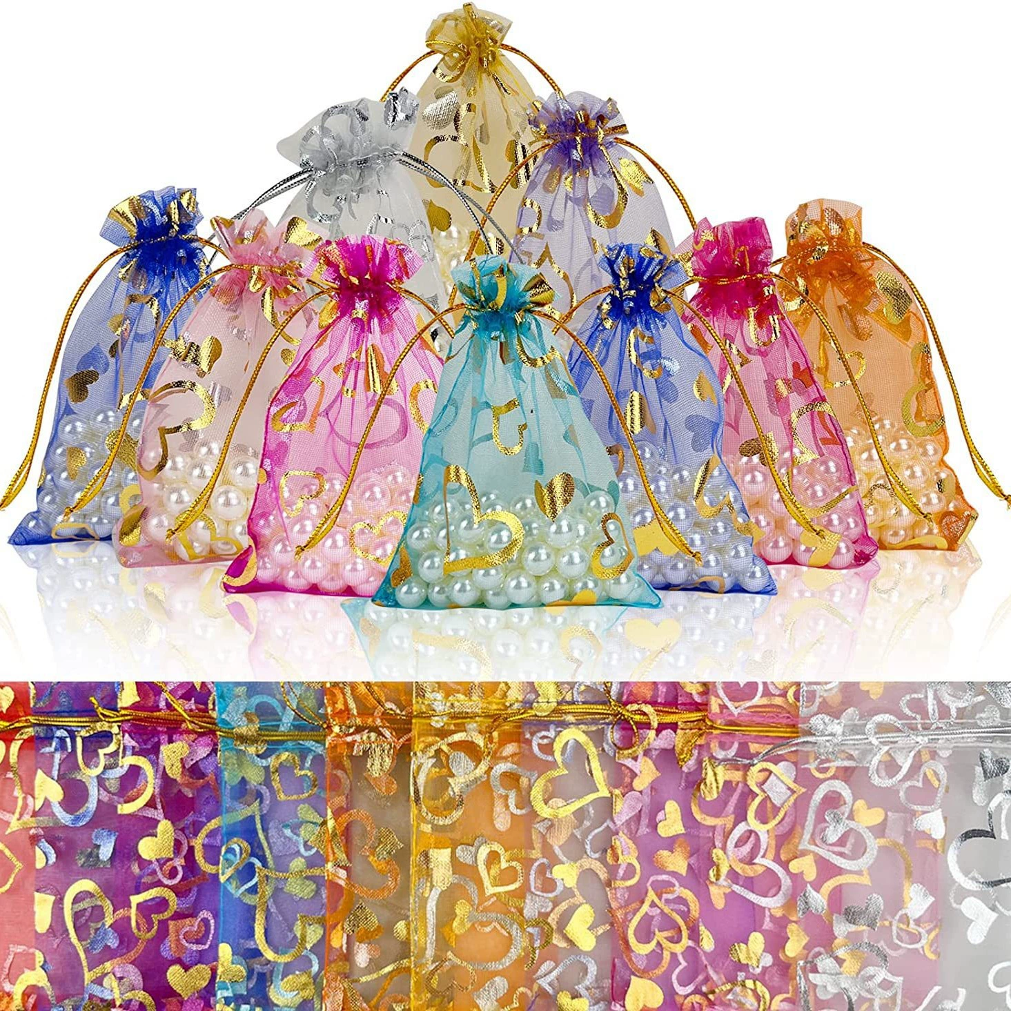 В наличии 9*12 Луч рот шнурок любовь Бронзовый органза шифон прозрачный мешок Многоцветный смешанный цвет подарочный пакет