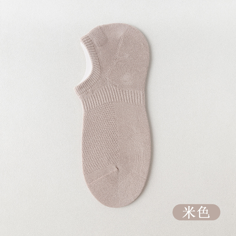 95% cotton nam mùa hè mỏng màu trơn lưới nông miệng vô hình tất silicone chống trượt chống mùi hôi cotton nguyên chất thuyền tất