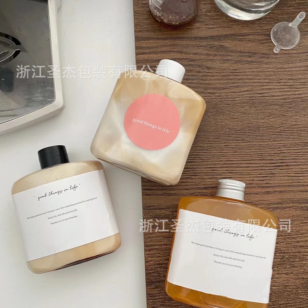 ins冷萃咖啡瓶 一次性塑料小酒瓶铝盖 创意奶茶瓶 手握扁圆 250ml