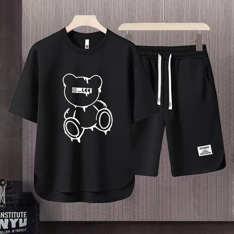 Men's Clothing 2024 Waffle Casual Summer Suit Men's Loose Teen Short sleeved T shirt Shorts Handsome Two piece Suit_ipsvogv.com