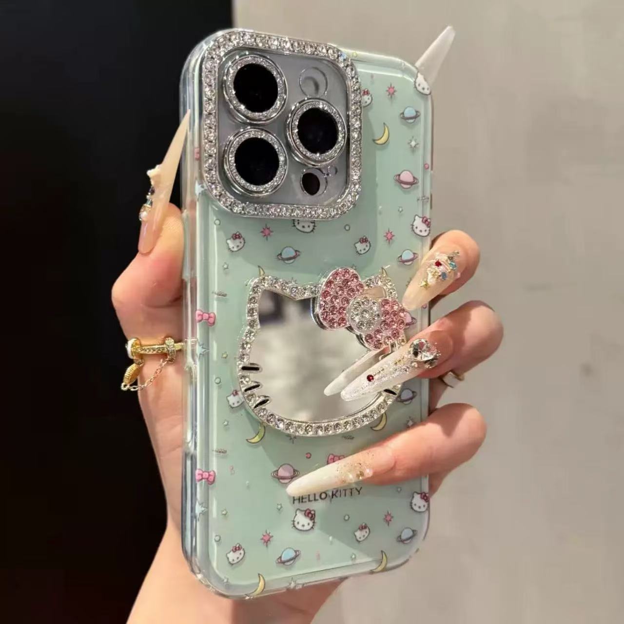 Espejo kt tridimensional estilo ins color sólido para iPhone16 Apple 15ProMax/14 funda para teléfono móvil 13 diamante flash 15