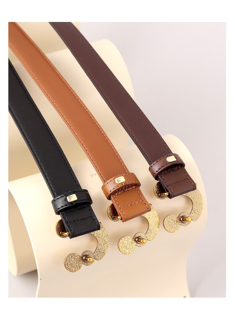 Hot Selling Ancient Silver Gold Buckle Cowhide Women's Belt New Fashionable Leather Belt Decoration with Skirt Pants Belt Trendy Women's Stock_voghion.com