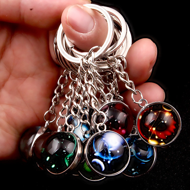 Cross-border New Accessories Luminous Twelve Constellation Keychain Time Gem Key Chain Taurus Aquarius Pendant