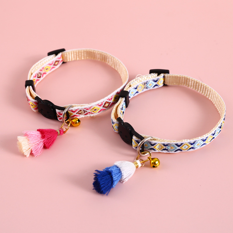 Pet Tassel Ethnic Style Anti-suffocation Bell Adjustable Double-layer Nylon Collar display picture 1