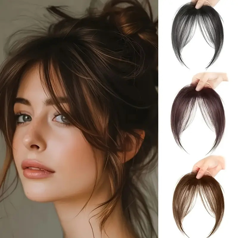 Fake Bangs, Small Bangs, Side-Swept Bangs for Women, Realistic Human Hair, Seamless Forehead Bangs, High Crown Top Hairpiece Bangs