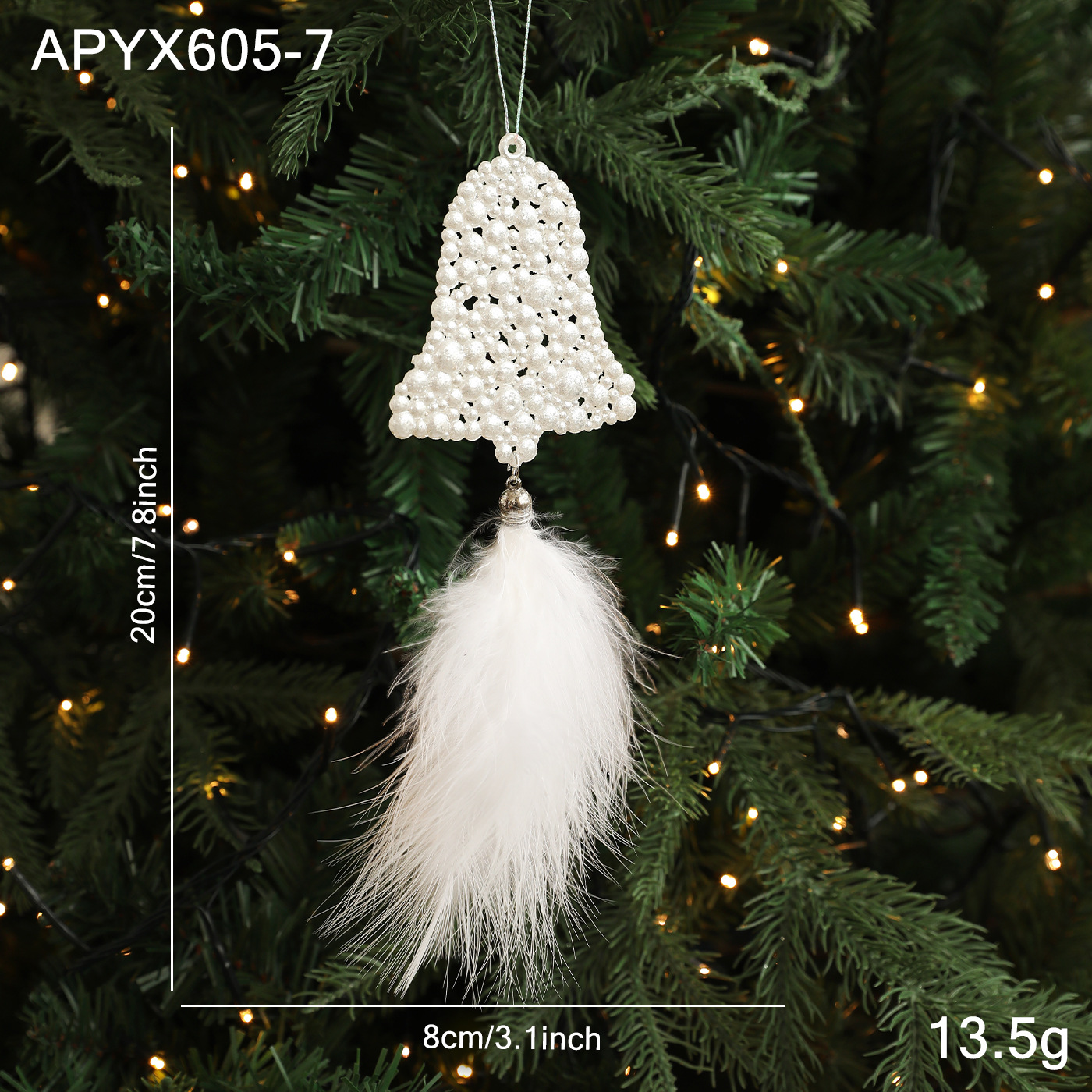Nuevas plumas transfronterizas de nieve blanca colgante de plástico árbol de Navidad colgante decoración de atmósfera de vacaciones