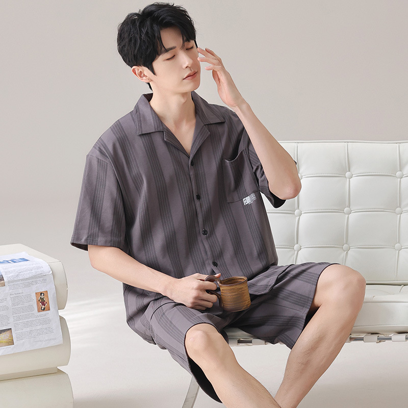 모달 남자 잠옷 여름 반팔 반바지 느슨한 캐주얼 편안한 청소년 의상 홈 의류 세트