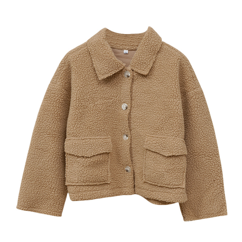 어린이 양고기 양모 코트 2025 가을과 겨울 새로운 남성과 여성은 순면 아동복 옷깃 긴 소매 카디건 탑 착용