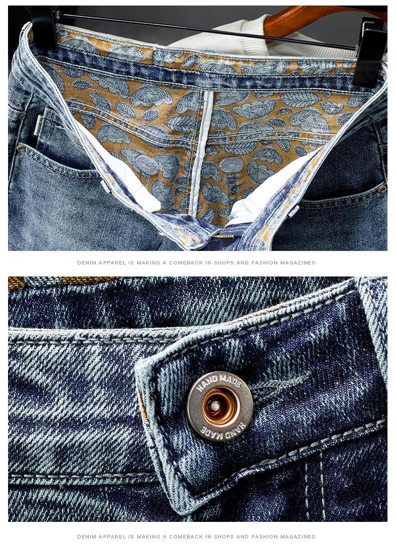 Jeans for men, high-end ruffian handsome, trendy embroidery and printing, elastic slim fit, small straight leg,_voghion.com