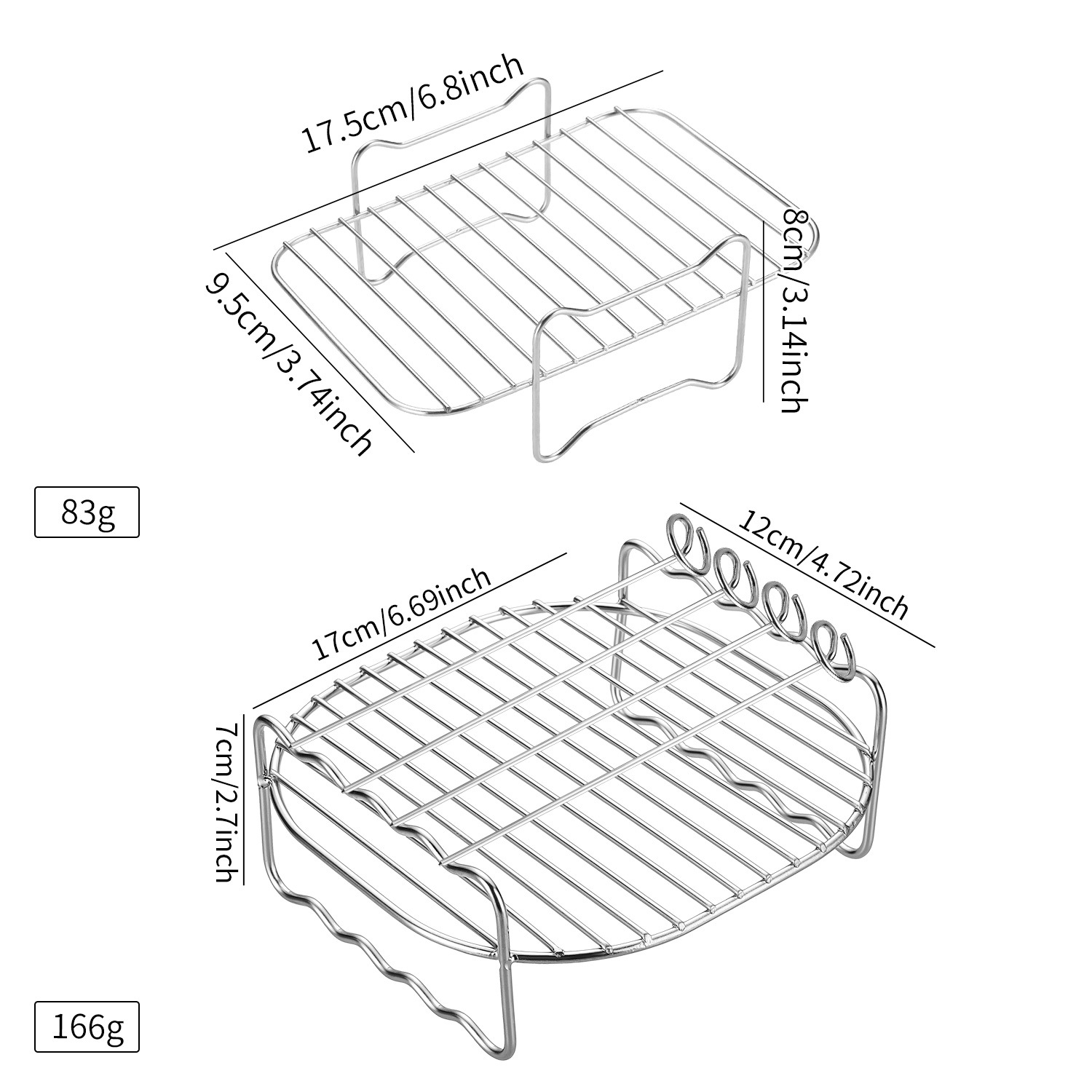 【201 스테인리스 스틸】 7inch 원형 그릴 (4침 포함) + 소형 B형 찜기