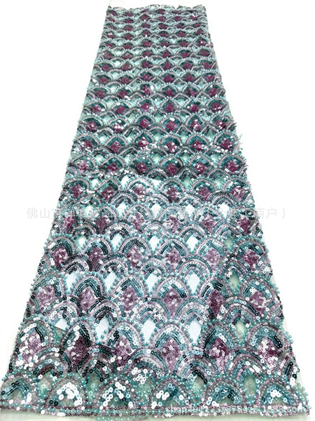 Fabricantes de escamas de pescado nueva tela de encaje de cuentas Gao Ding vestido de fiesta de baile de moda tela image 8