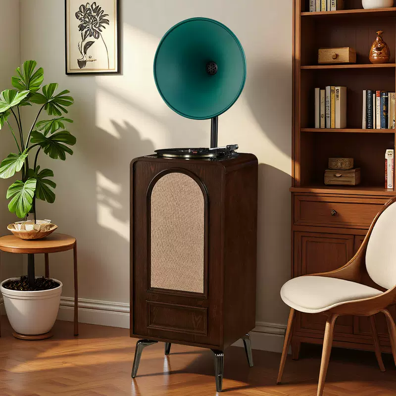 新款法式中古留声机电唱机现代轻奢蓝牙实木音响黑胶一体唱片机
