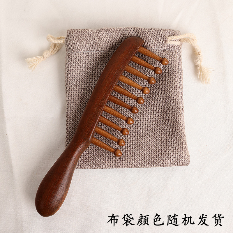 龙凤檀木梳子加长柄宽齿圆齿可刻字插齿美发梳头部手柄带把|undefined