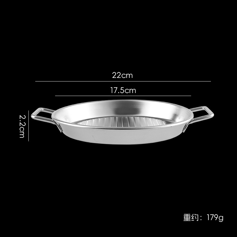 Plato de pizza de acero inoxidable plato de mariscos coreanos plato de asado redondo de doble oreja plato de bocadillos plato de pollo frito plato de patatas fritas bandeja doméstica