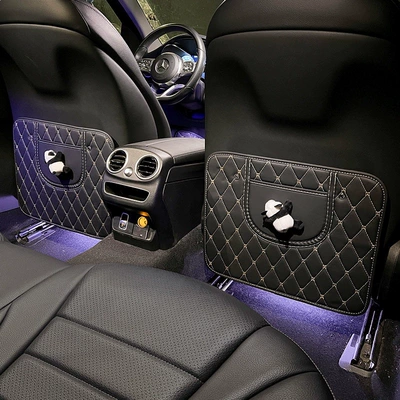 Protective Pad, Kidsren's Car Rear: Chair back anti-kick pad - 2-pack-panda-black-anti-kick-mat-short-style