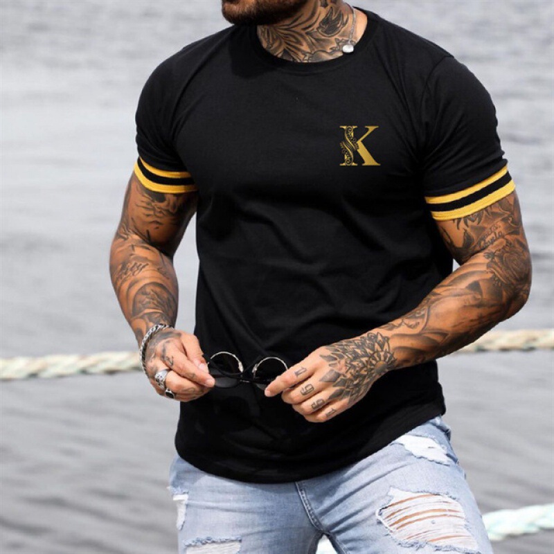 Summer Men's Striped Kt Shirt 3D Printed Short Sleeve Sports Shirt King of Spades K Pattern Harajuku T-Shirt for Men