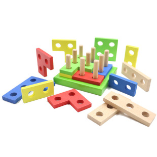 Children's Wooden Toys Geometric Intelligence Disassembly Set of Columns Early Education Enlightenment Color Recognition Puzzle Tetris