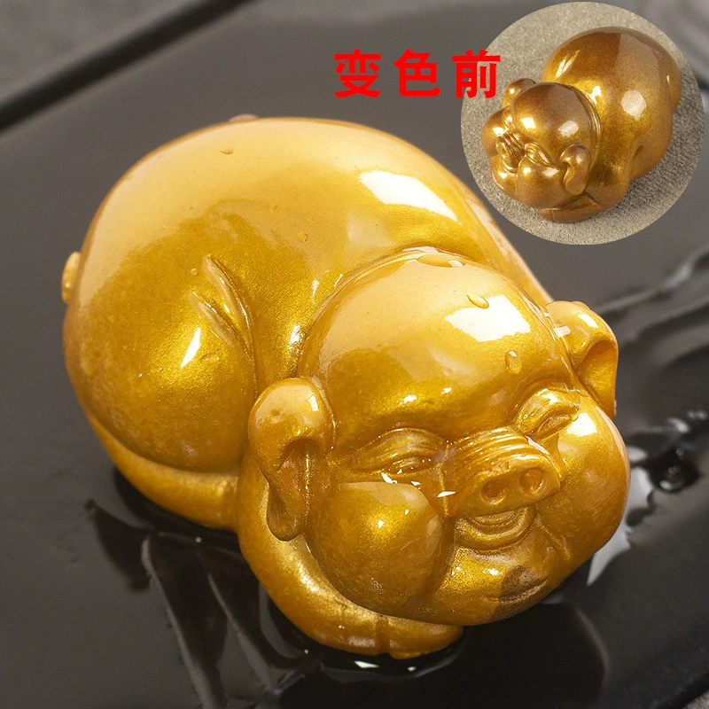 淘瓷八 Resin мини -обесцвеченная маленькая золотая свинья чайный питомец кунг-фу чайный набор чайная тарелка чайная игра искусство изделие благословение свинья драгоценность