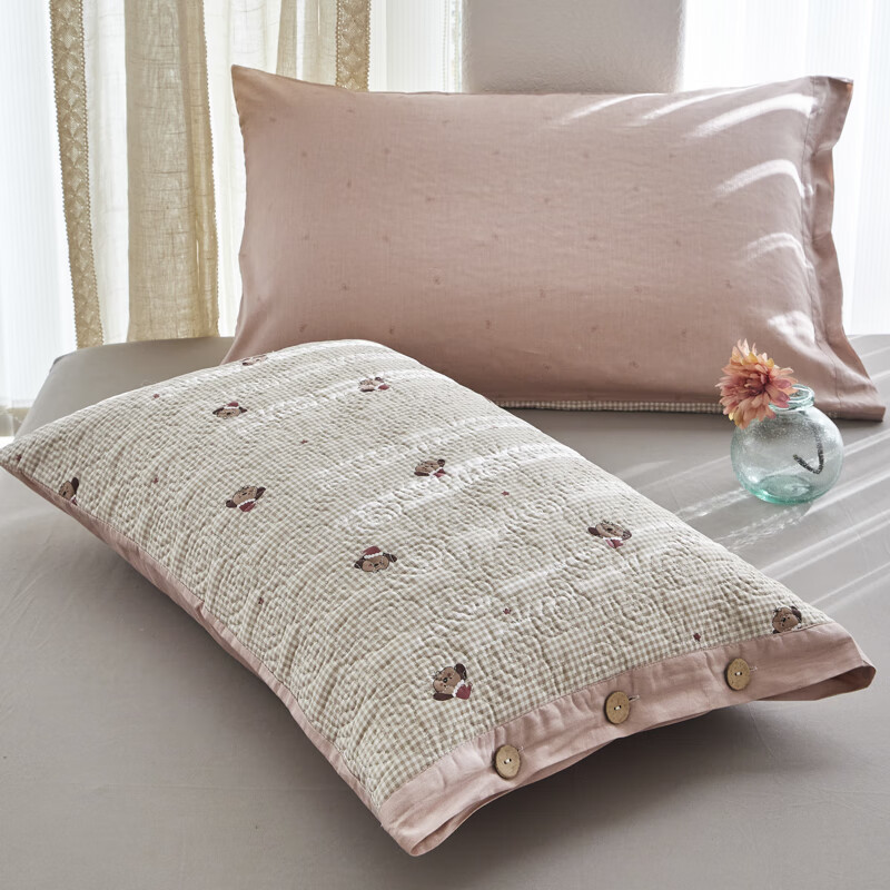 Un par de fundas de almohada de algodón, fundas de almohada acolchadas de algodón, botones, fundas de forro con núcleo de almohada para estudiantes