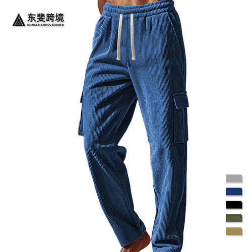 2024 Men's TEMU Bestselling Fashionable Casual Sports Corduroy Multi-Pocket Workwear Trousers