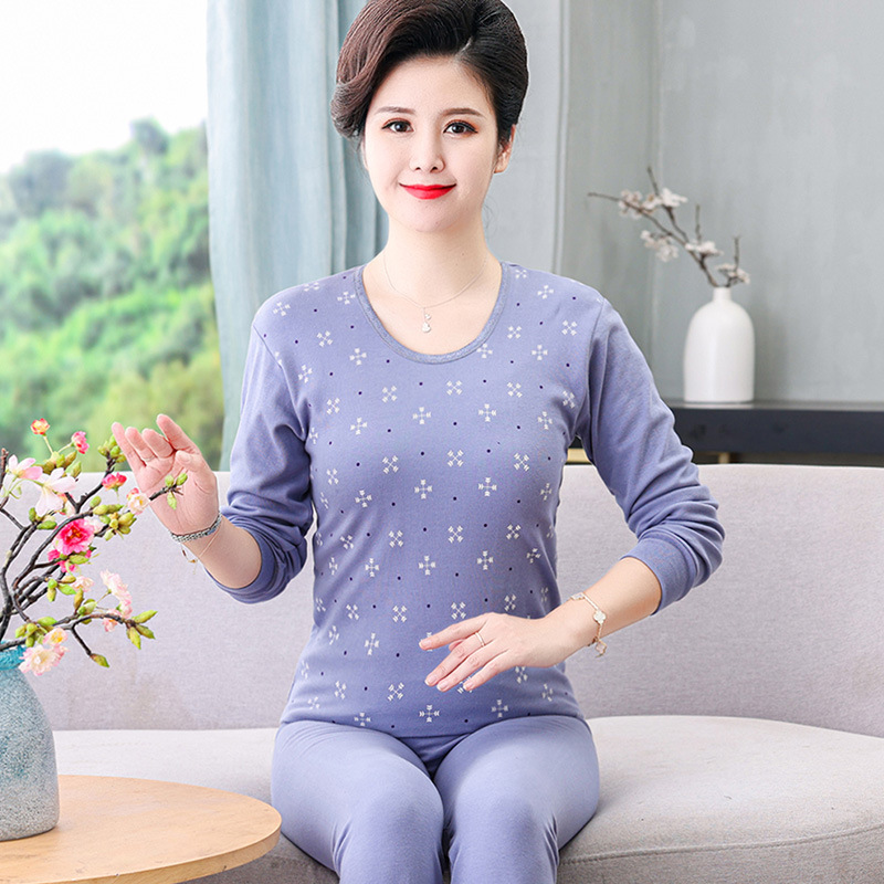 Women's thermal underwear plus size mother's cotton autumn clothes long pants middle-aged and elderly women's high collar cotton sweater suit