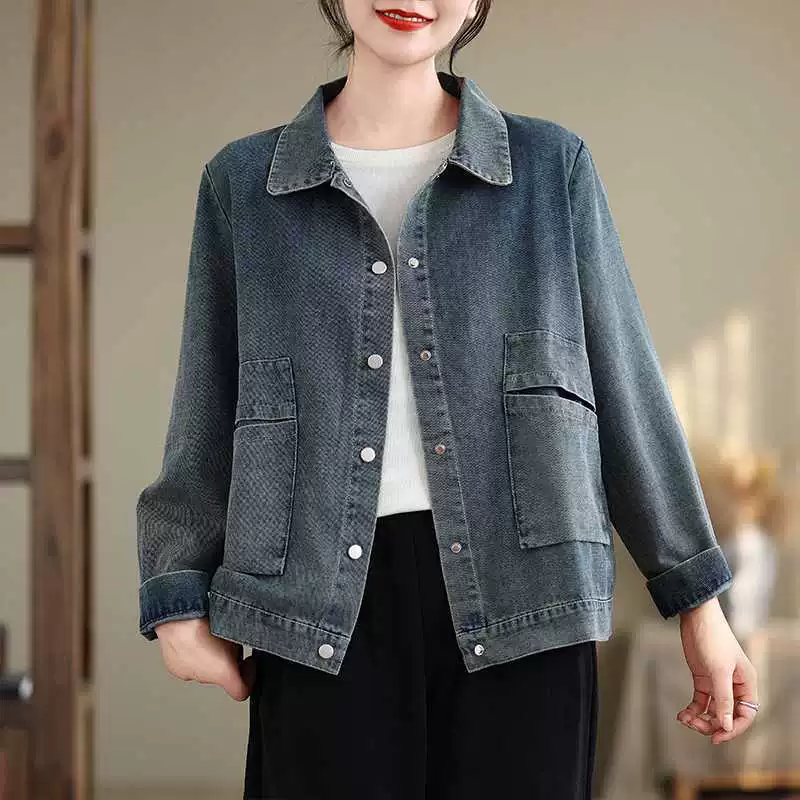 Autumn denim jacket, set, long-sleeve, oversize