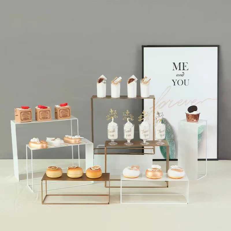 European White Dessert Table Ornaments Wedding Display Stand Cupcake Table Decoration Golden Tea Break Ladder Shelf
