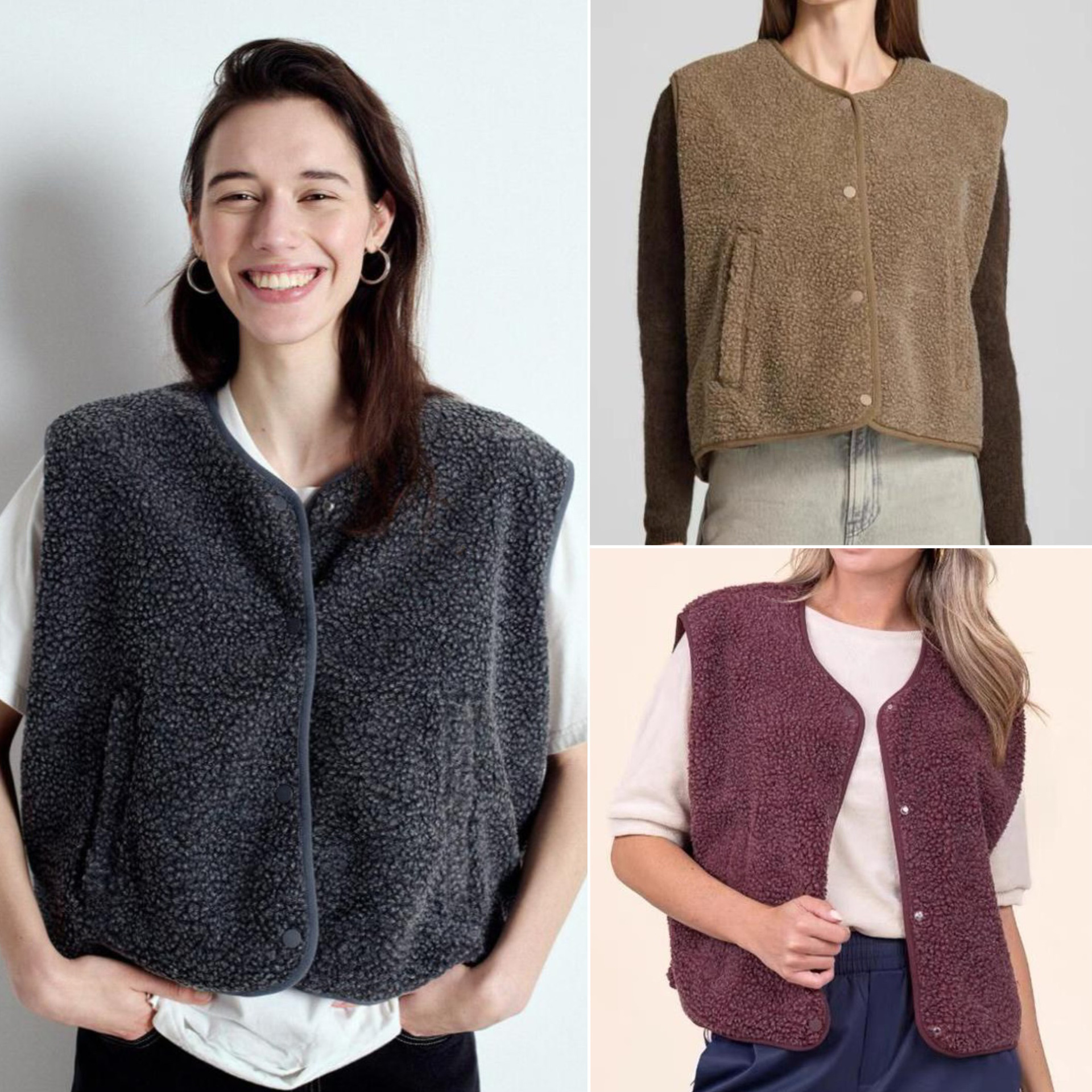 HOUSE25秋冬 原 新三色柔暖摇粒绒针织 圆领宽松廓形无袖马夹女