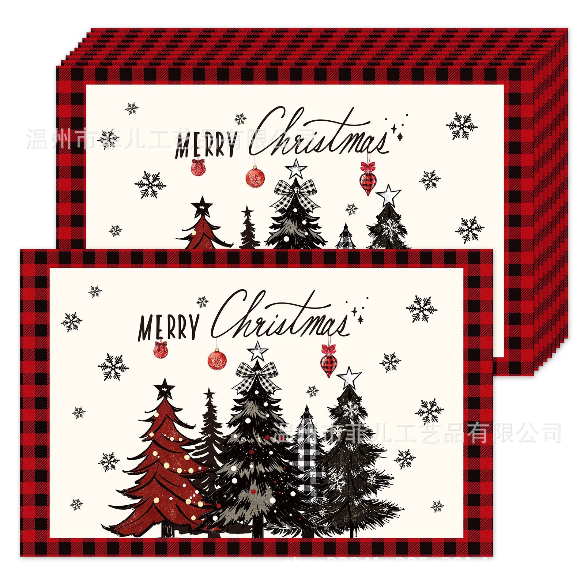 CA186 Red and Black Christmas Tree Square Placemats Party Checkered Decoration Disposable Placemats for Events and Parties