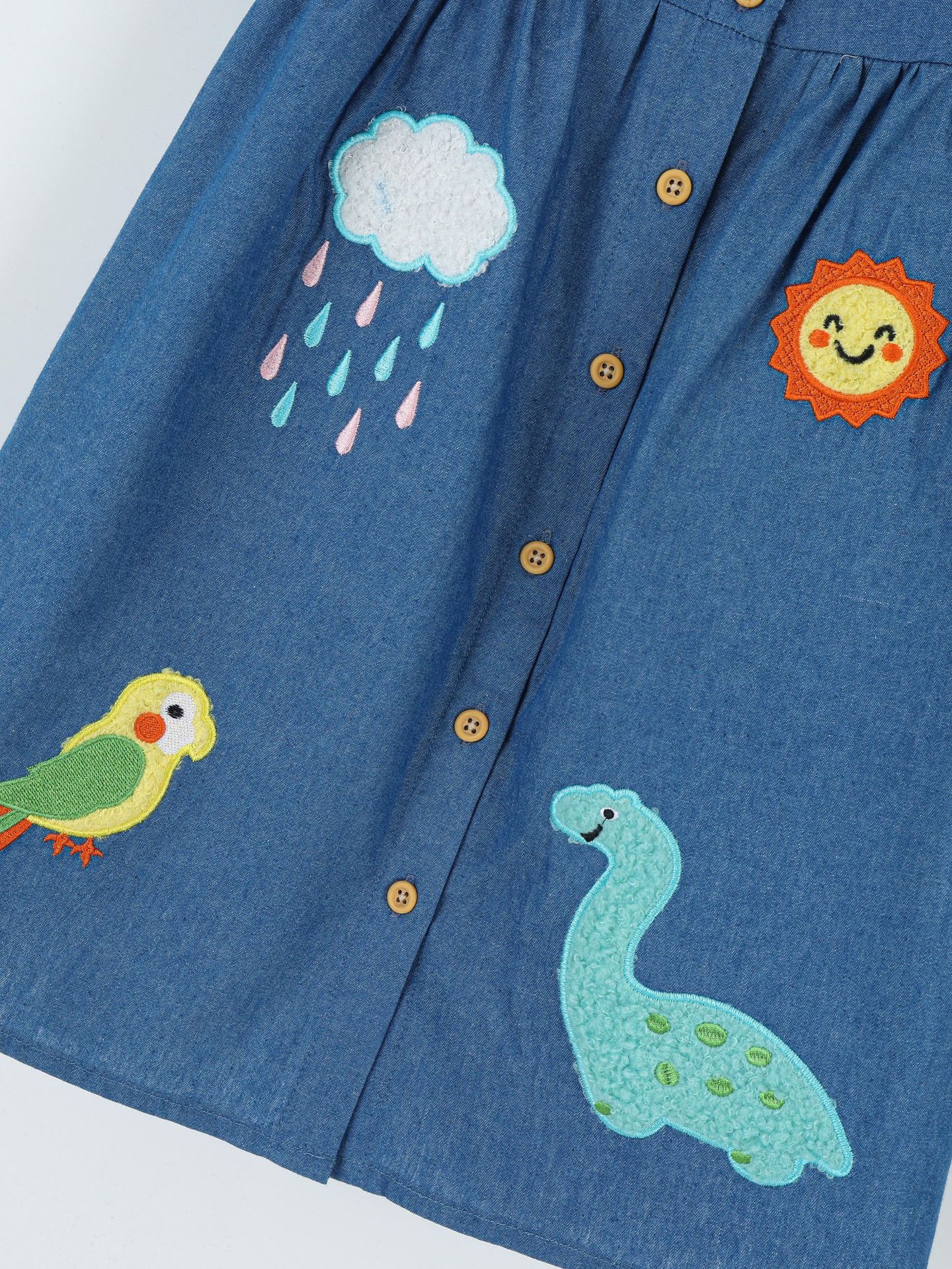 Procesamiento personalizado europeo y americano de niñas de manga corta denim falda de verano vestido de niños tejido bordado de dibujos animados vestido de moda infantil