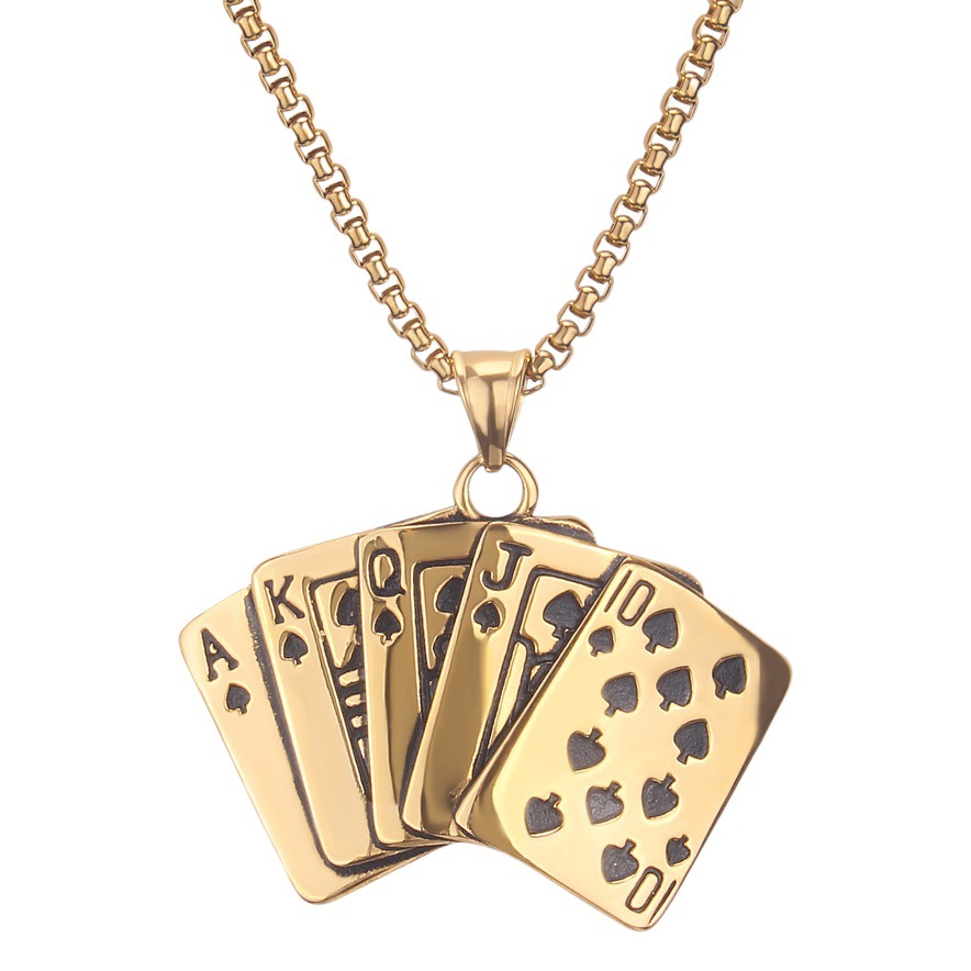 Moda de todo fósforo de acero inoxidable jugando tarjeta de juego flush personalidad casting titanio collar de acero suéter cadena par colgante