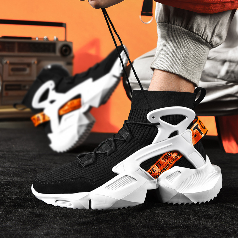 Men's Trendy Dad Shoes for Foreign Trade, 2025 Autumn Fly-Knit High-Top Casual Sneakers, Ultra-Light Large Size Men's Shoes