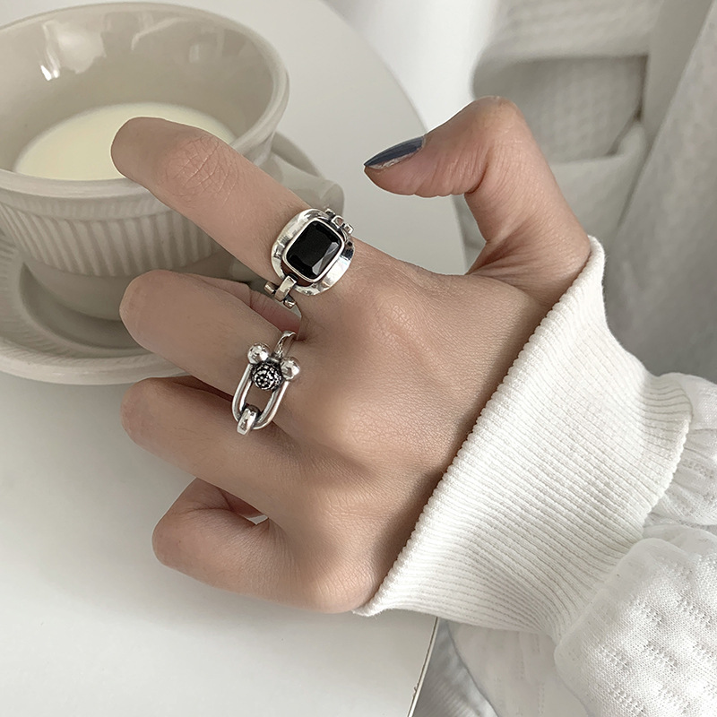 Retro horseshoe black Ushaped opening index finger ring wholesalepicture20