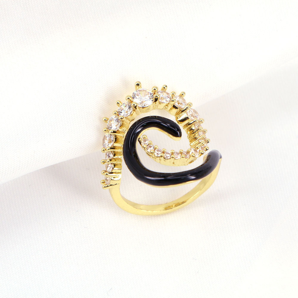 New spiral Colorful Oil dripping copper Micro-Inlaid Zircon open Ring